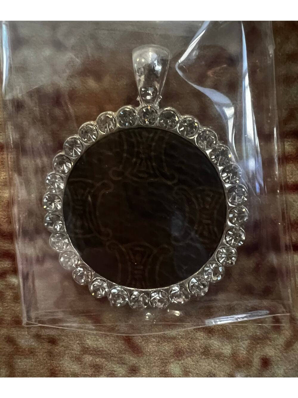 Authentic Celine Triomphe Upcycled Necklace Pendant Circular Diamond Jeweled 1"
